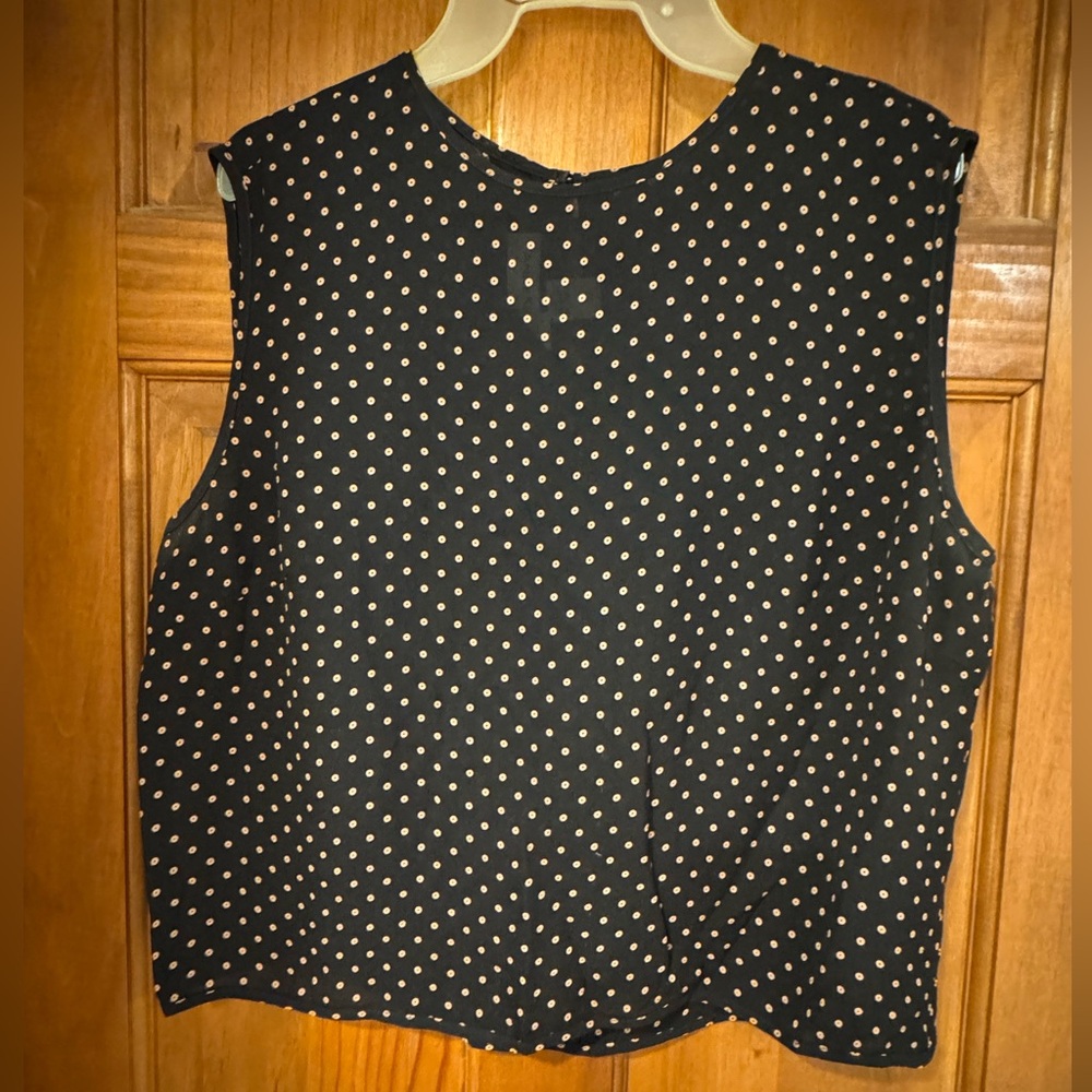 Anne Klein Polka Dot Sleeveless Blouse - Black and Tan